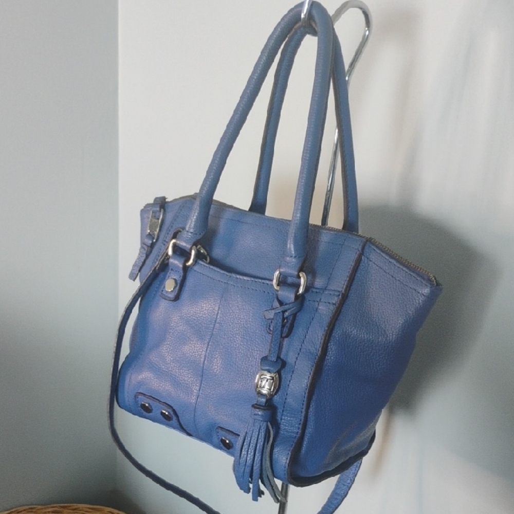 Tignanello Blue Leather Crossbody Tote with Tassel